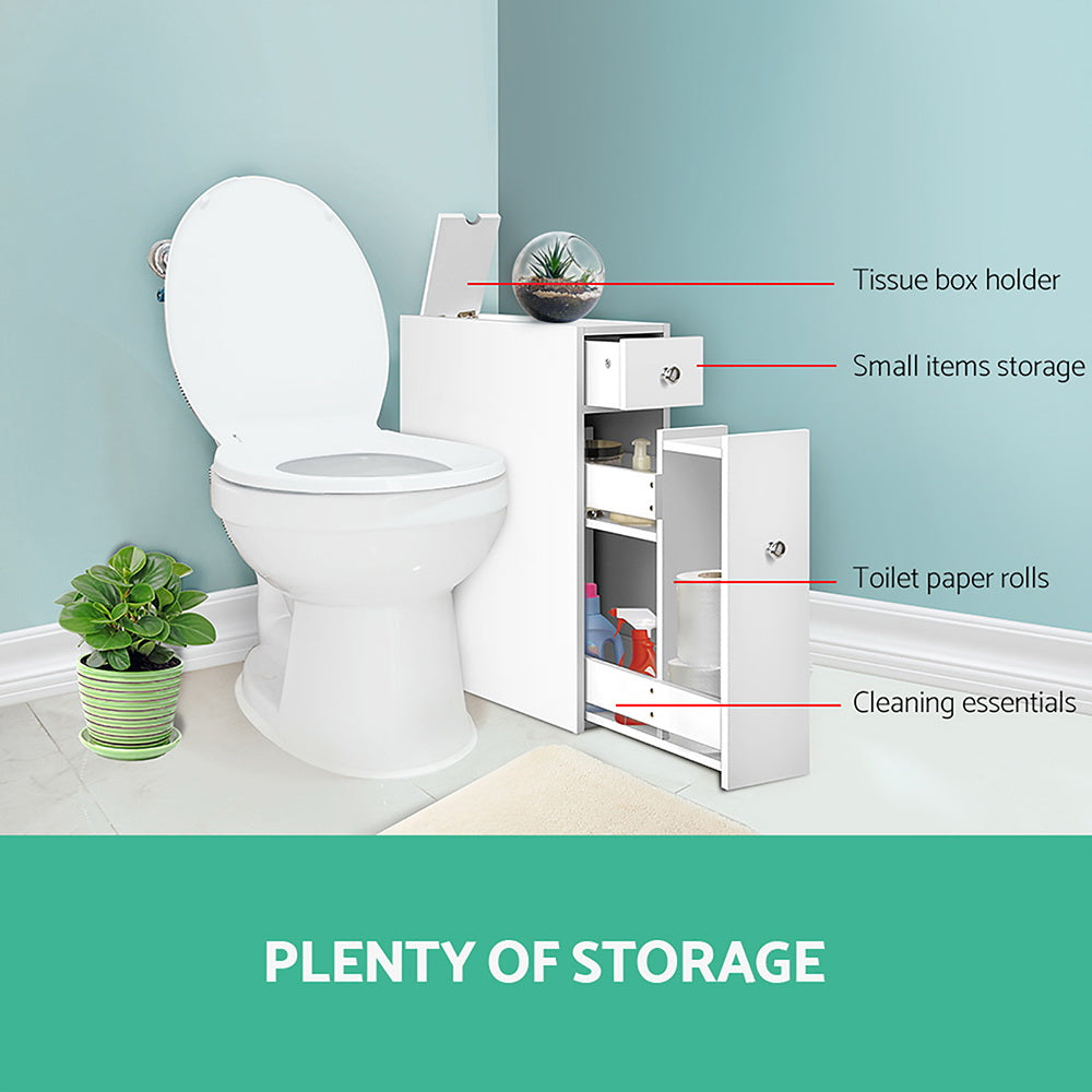 Bathroom Storage Cabinet Tissue Holder White MDF