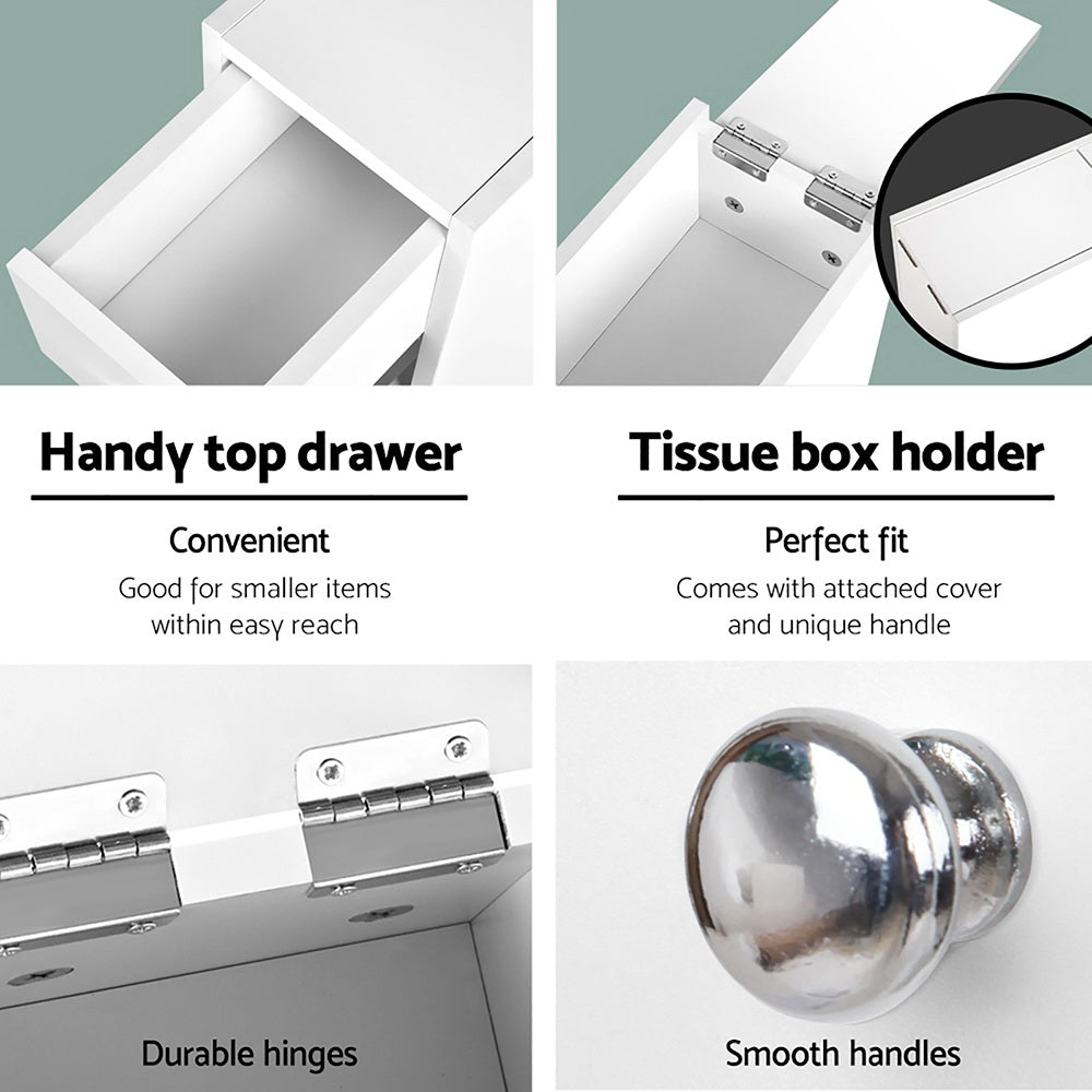 Bathroom Storage Cabinet Tissue Holder White MDF