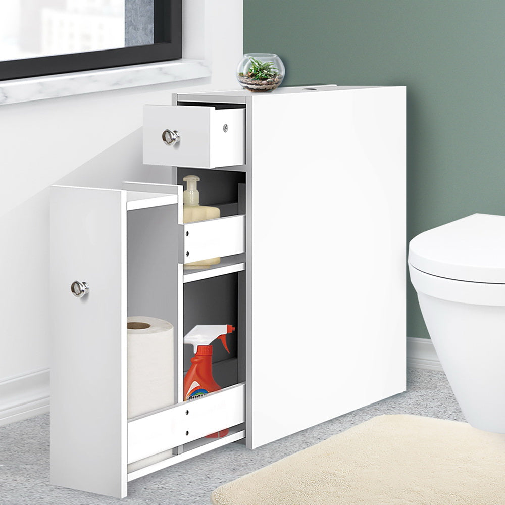 Bathroom Storage Cabinet Tissue Holder White MDF