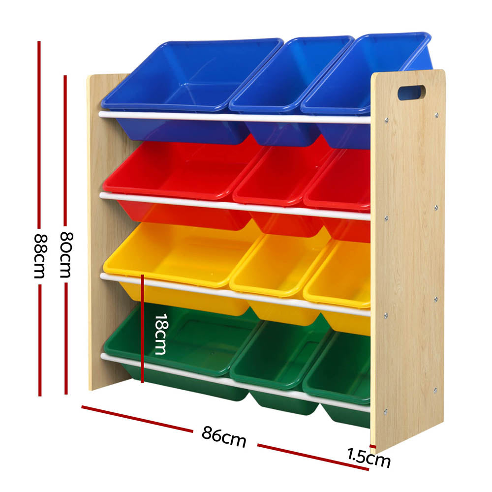 Keezi Kids Storage Rack 12 Bins Bookshelf Organiser