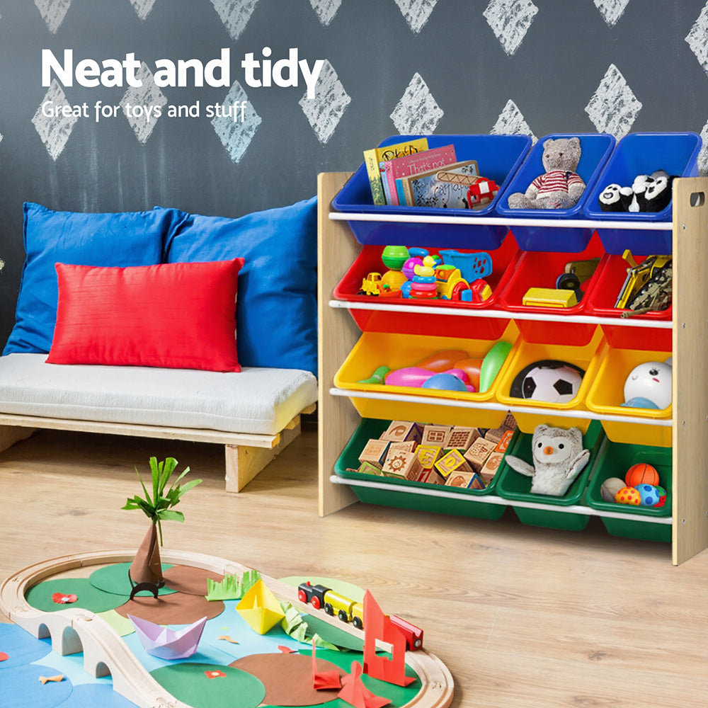 Keezi Kids Storage Rack 12 Bins Bookshelf Organiser