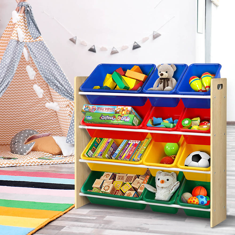 Keezi Kids Storage Rack 12 Bins Bookshelf Organiser