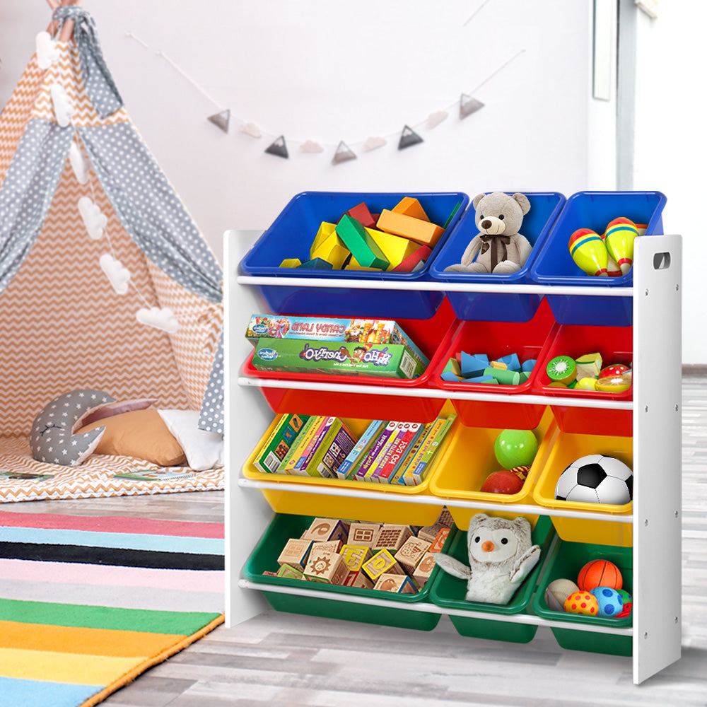 Keezi Kids Toy Storage Rack 12 Bins Bookshelf Organiser