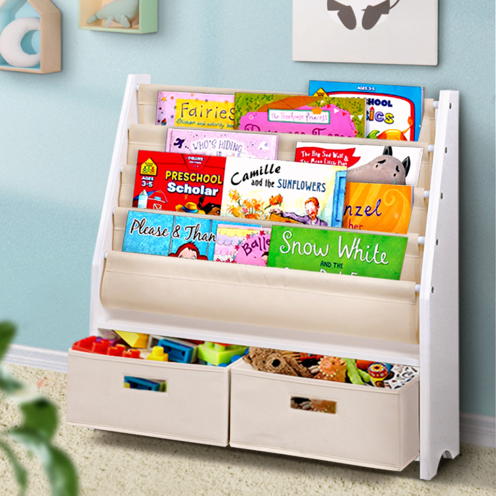 Keezi Kids 4 Tier Bookshelf with Storage Boxes