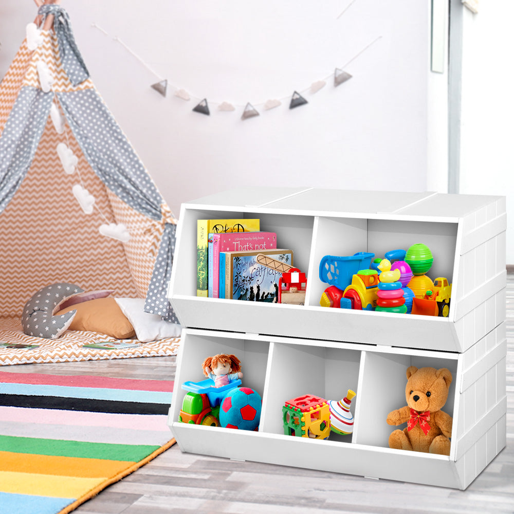 Keezi Kids Toy Box Bookshelf Organiser Stackable White