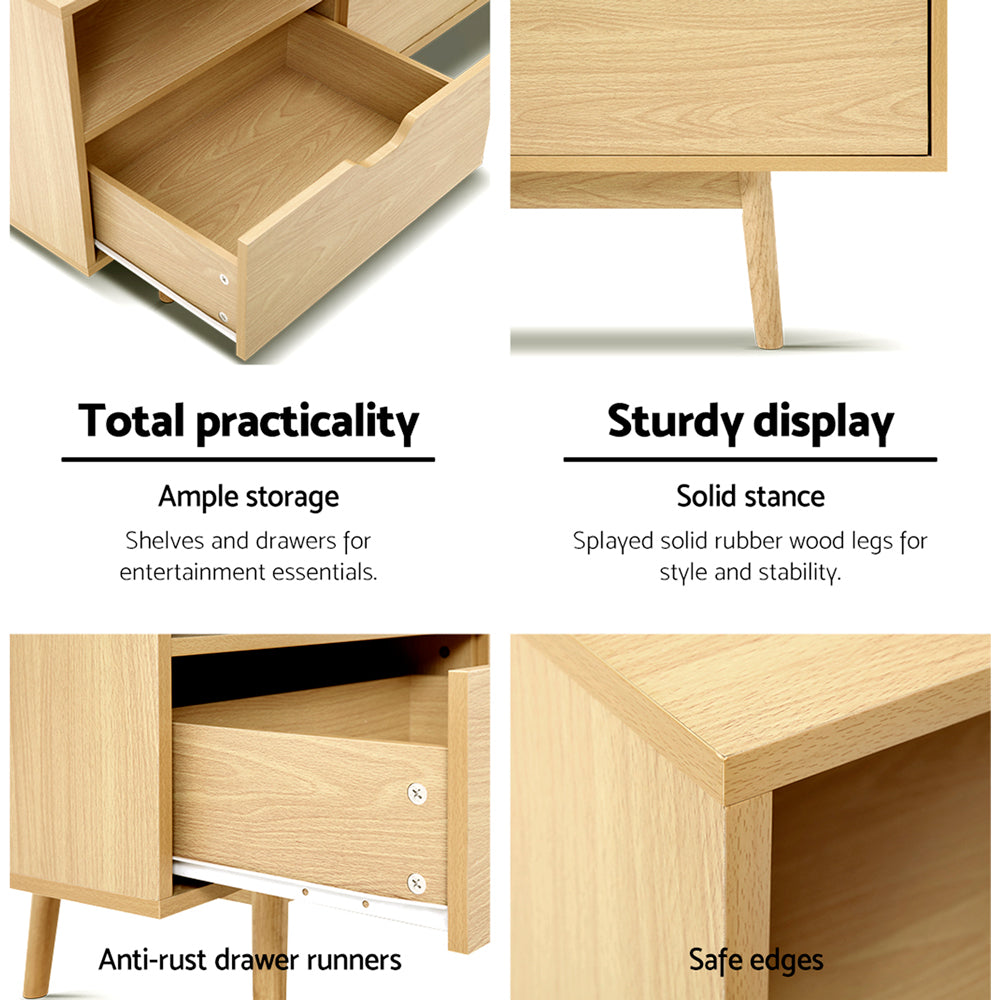 Ford 120cm TV Cabinet Entertainment Unit Pine Scandinavian Style Natural