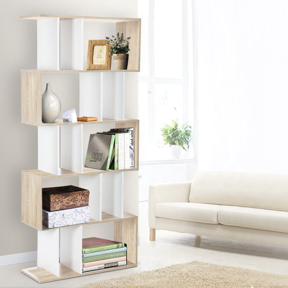 Rita 5 Tier Bookshelf Display Shelf White and Oak