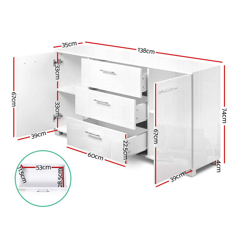 High Gloss White Buffet Sideboard with Storage