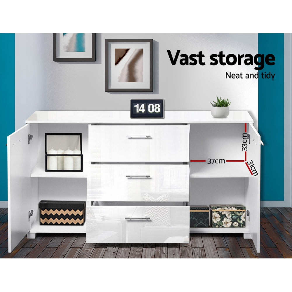 High Gloss White Buffet Sideboard with Storage