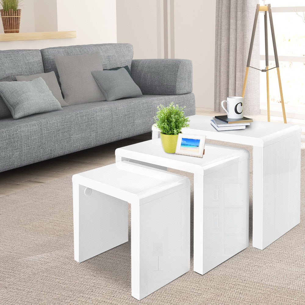 Glossy White Nesting Coffee Table Set of 3