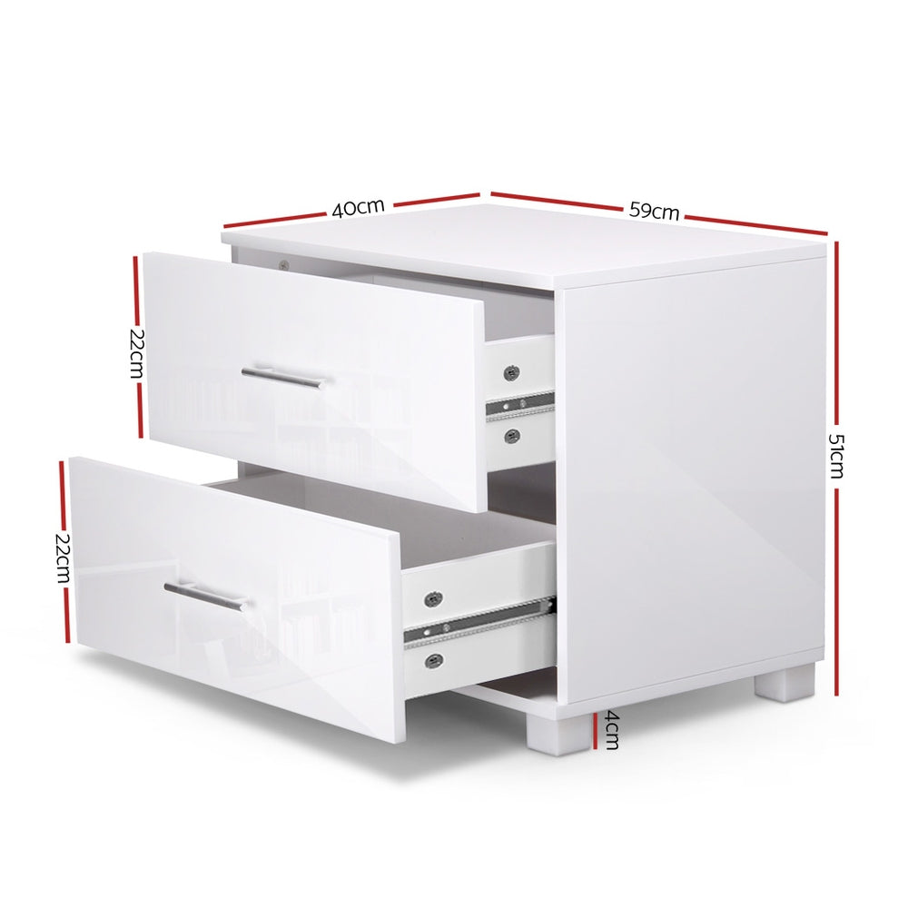 High Gloss White Bedside Table 2 Drawers