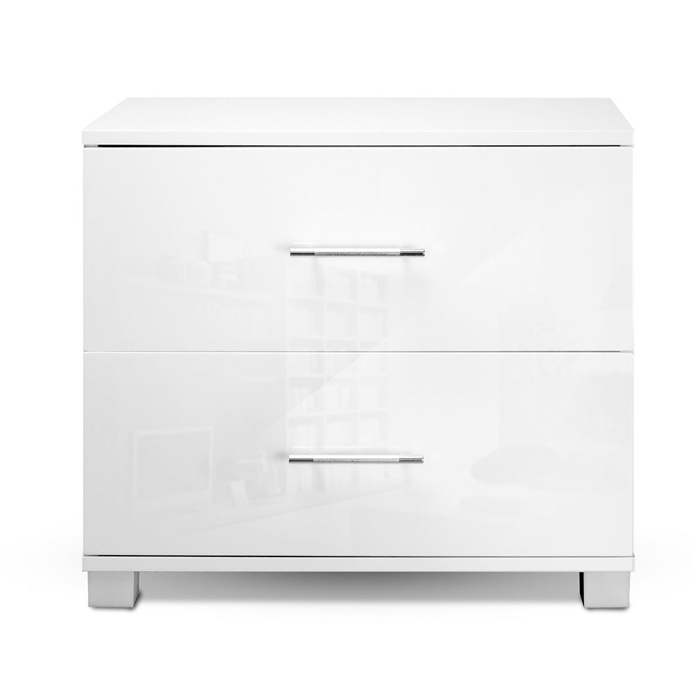 High Gloss White Bedside Table 2 Drawers