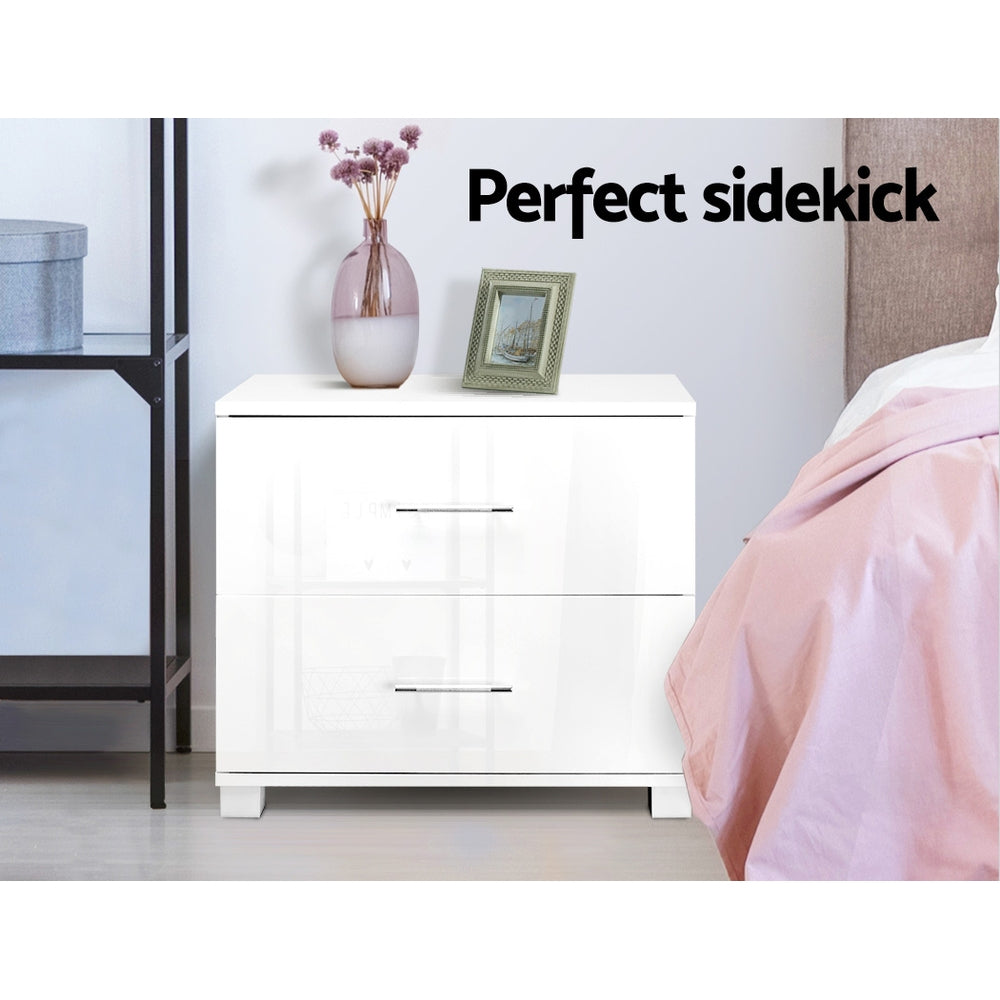 High Gloss White Bedside Table 2 Drawers