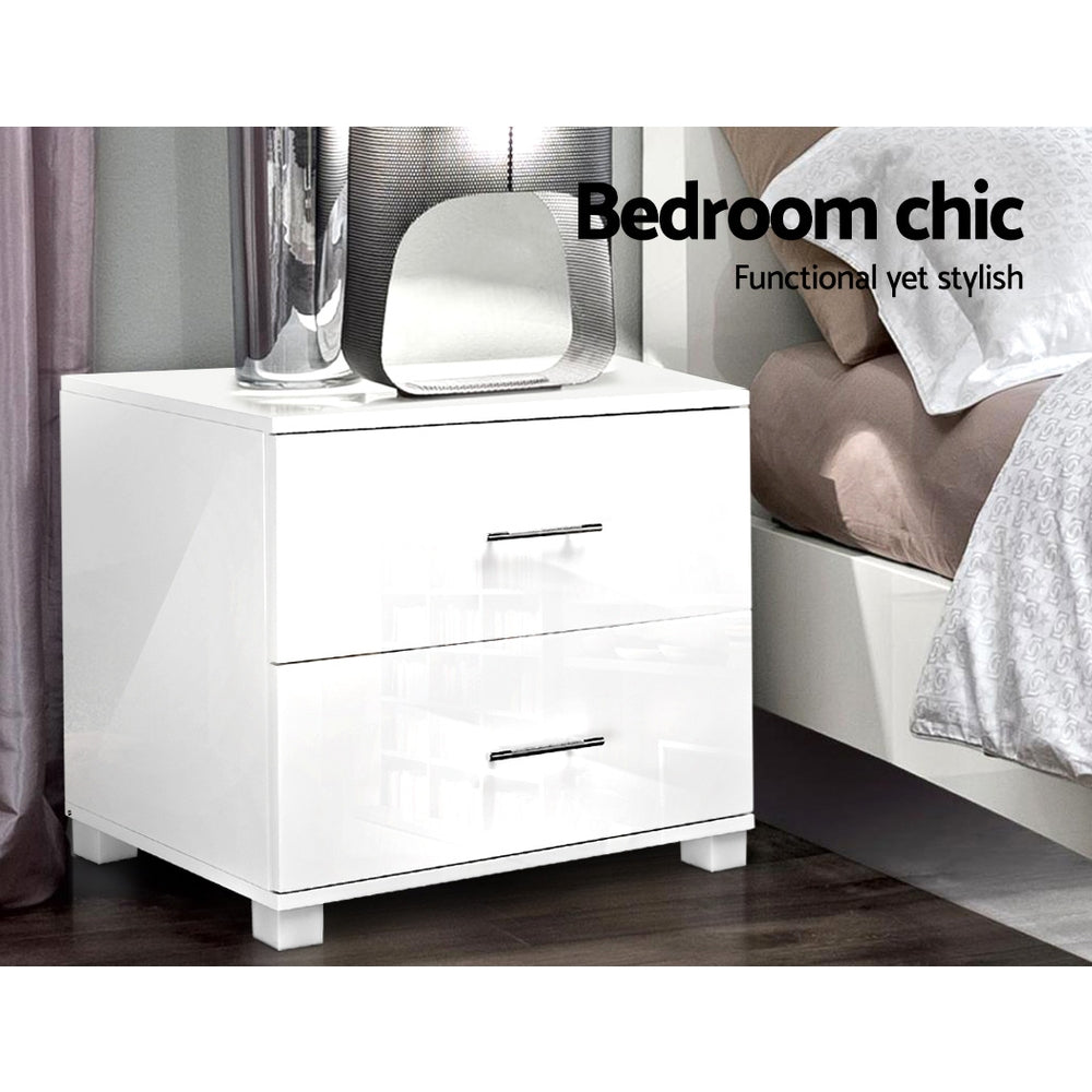 High Gloss White Bedside Table 2 Drawers