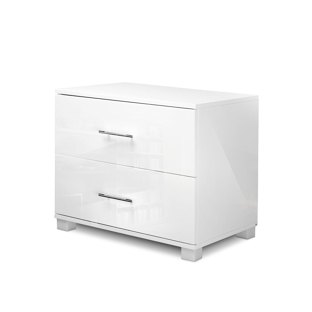 High Gloss White Bedside Table 2 Drawers