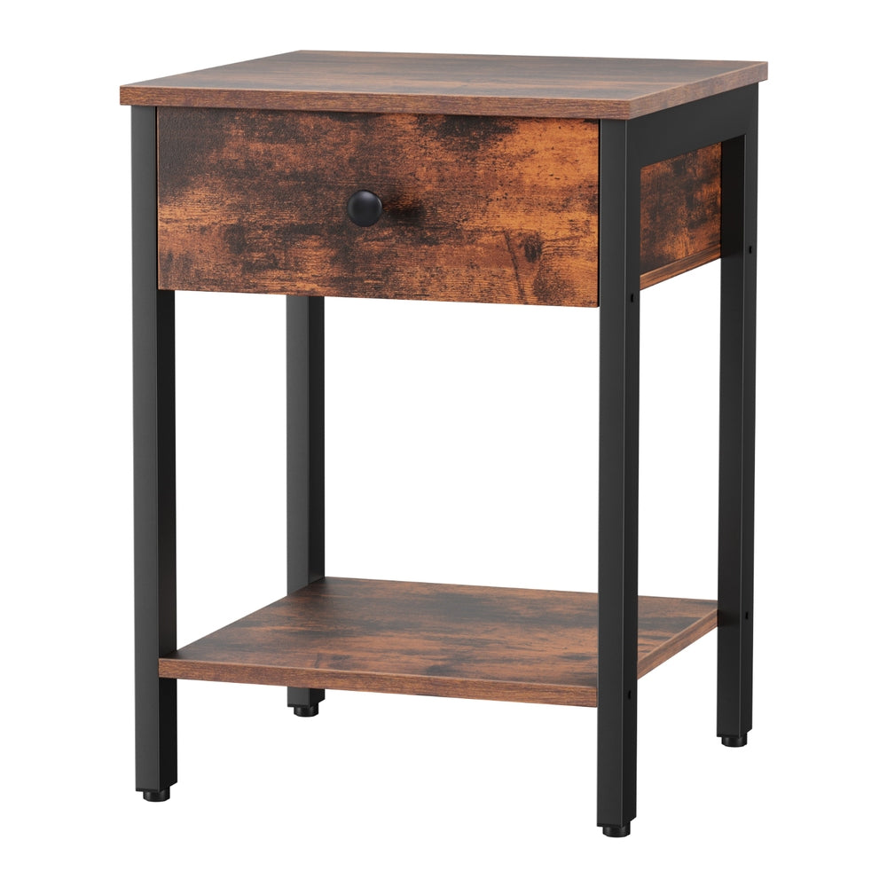 Artiss Walnut Bedside Table 1 Drawer Nightstand Shelves