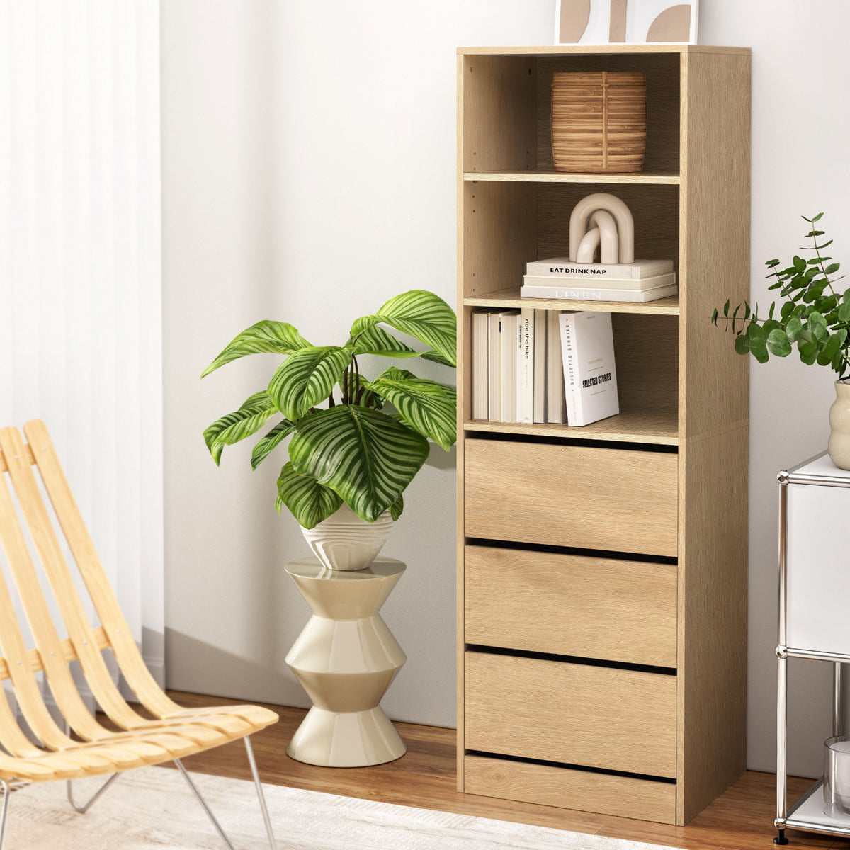 Artiss 3 Drawer Tallboy Chest of Drawers Pine