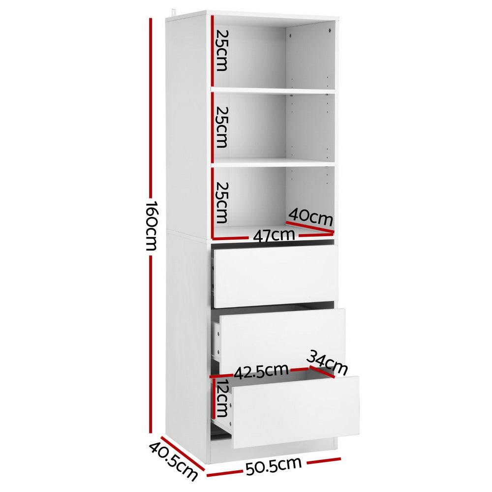 Artiss 3-Drawer Tallboy Cabinet White