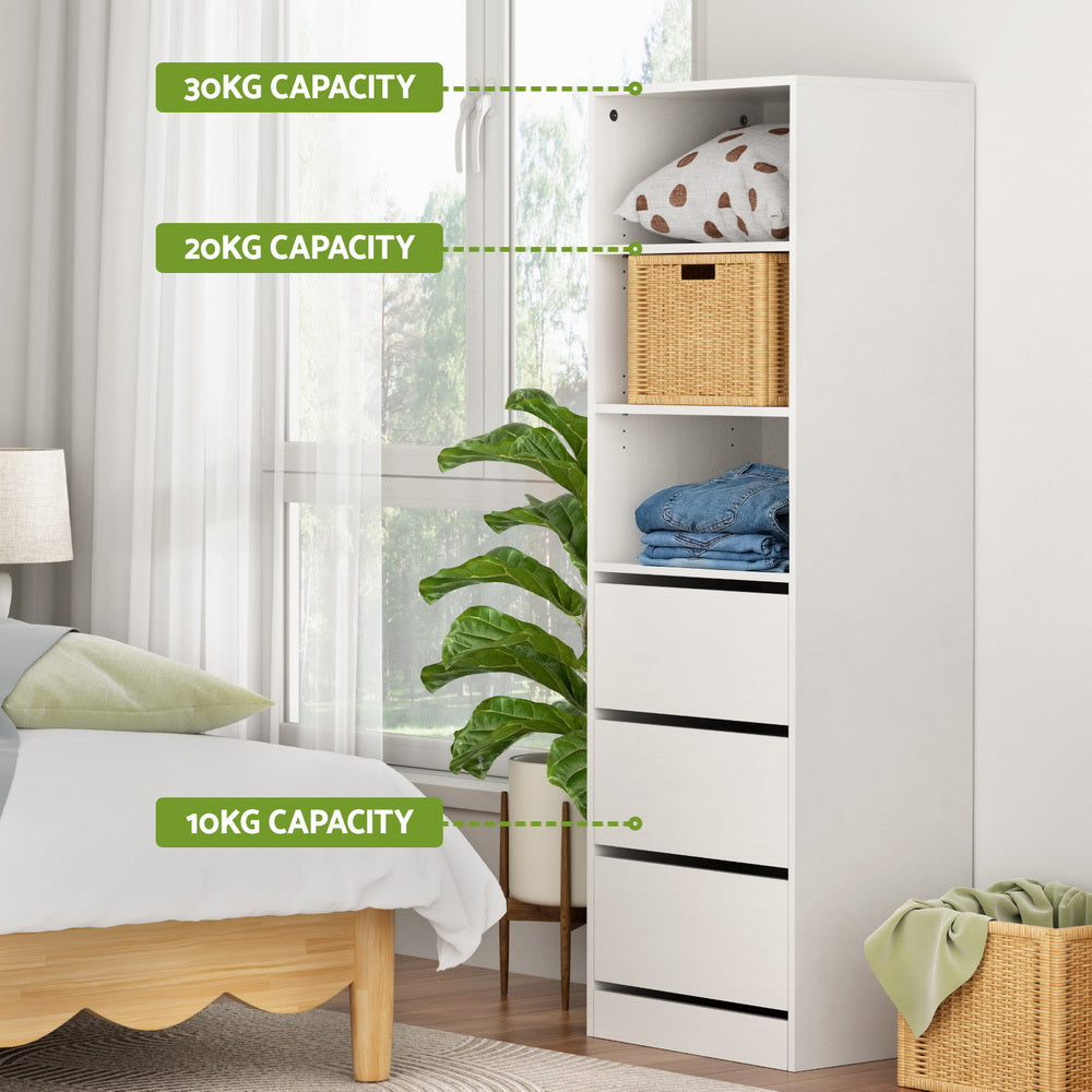 Artiss 3-Drawer Tallboy Cabinet White