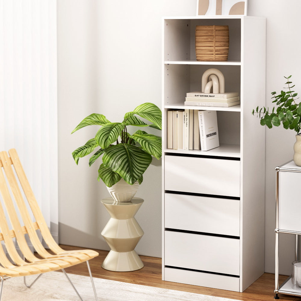 Artiss 3-Drawer Tallboy Cabinet White