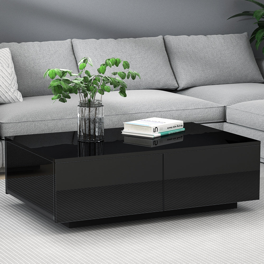 Trevi Coffee Table with 4 Drawers and High Gloss Black Finish
