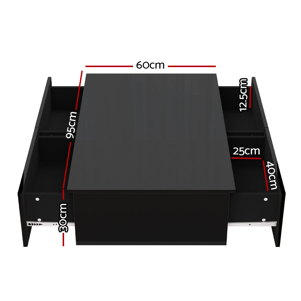 Trevi Black Coffee Table 4 Drawers High Gloss