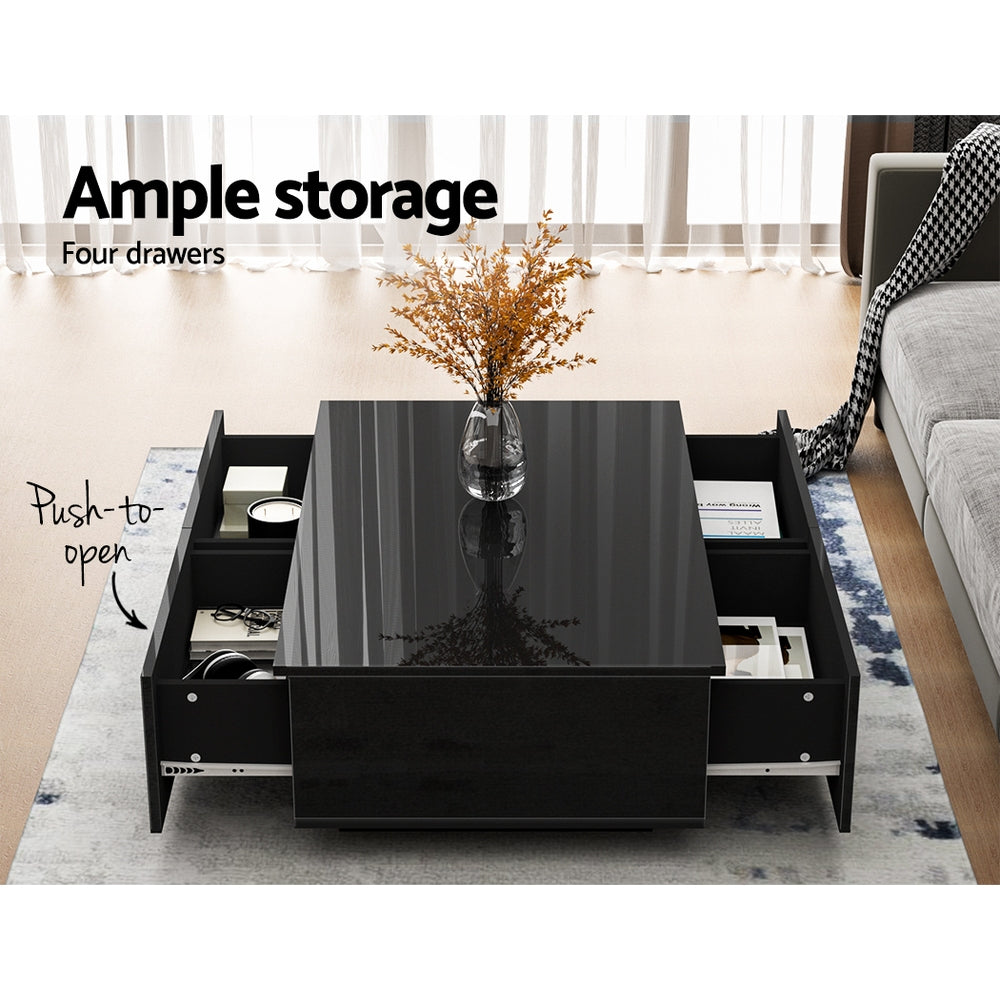 Trevi Black Coffee Table 4 Drawers High Gloss