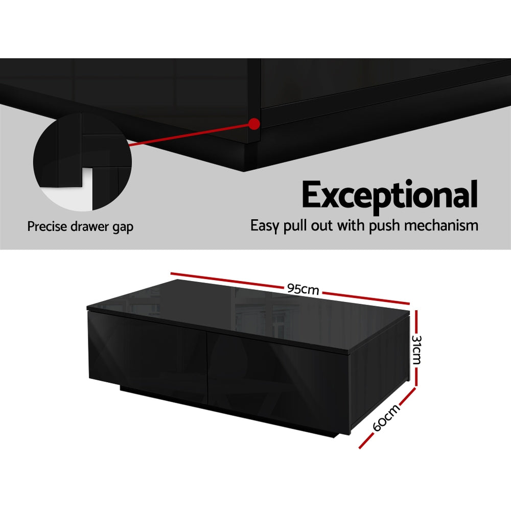 Trevi Black Coffee Table 4 Drawers High Gloss