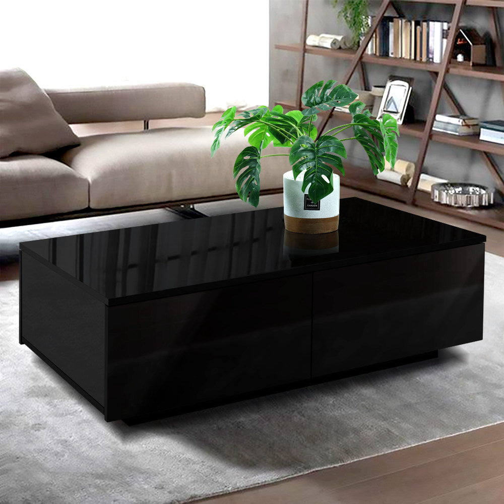 Trevi Black Coffee Table 4 Drawers High Gloss
