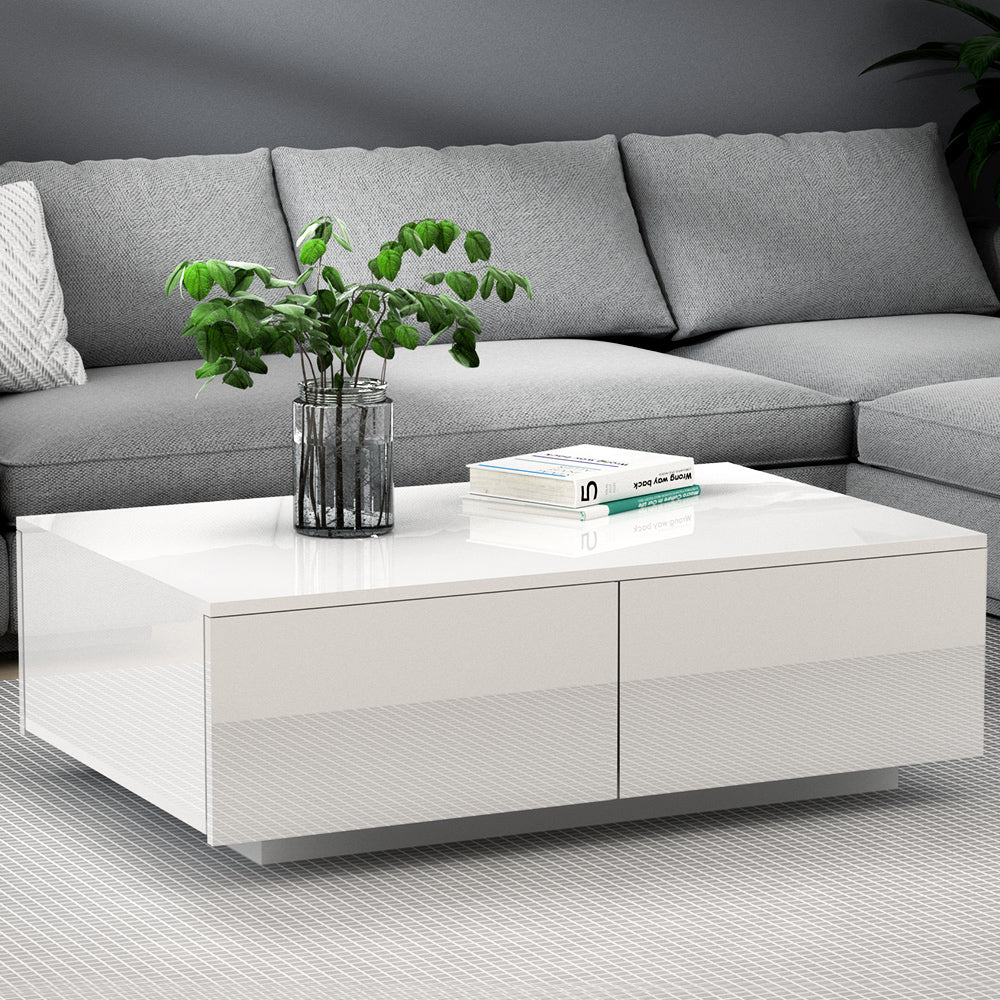 Artiss Coffee Table 4 Drawers High Gloss White Trevi