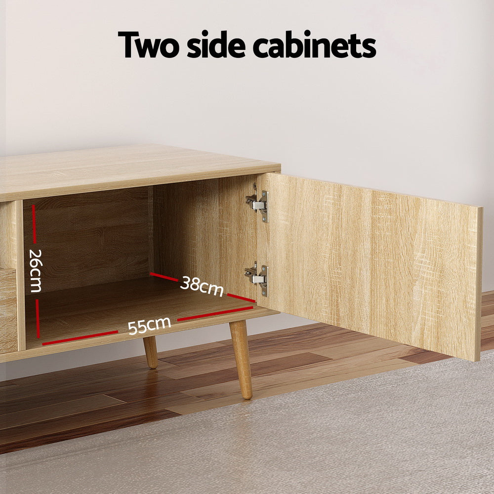 Alex 200CM TV Cabinet Entertainment Unit Storage Drawers Pine
