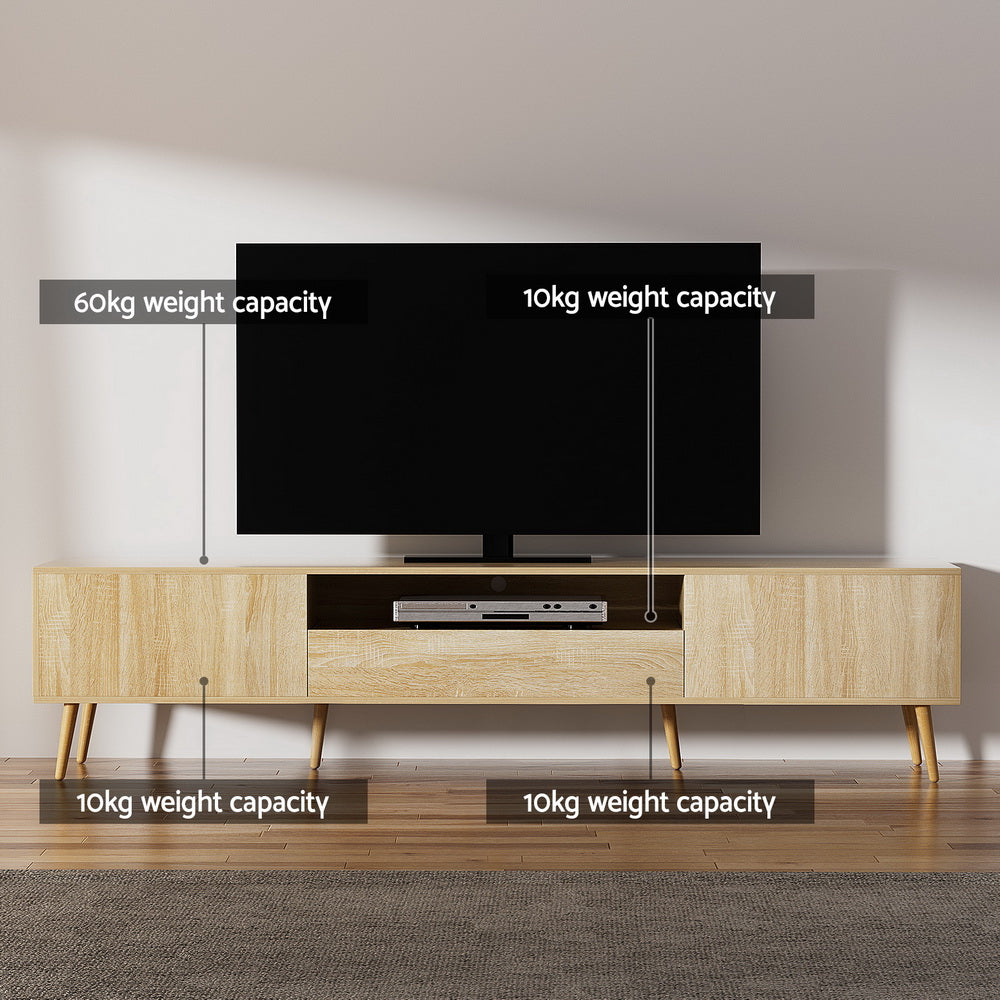 Alex 200CM TV Cabinet Entertainment Unit Storage Drawers Pine