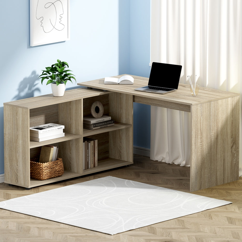 Alban Computer Desk with 4-Cube Bookshelf Oak 130cm