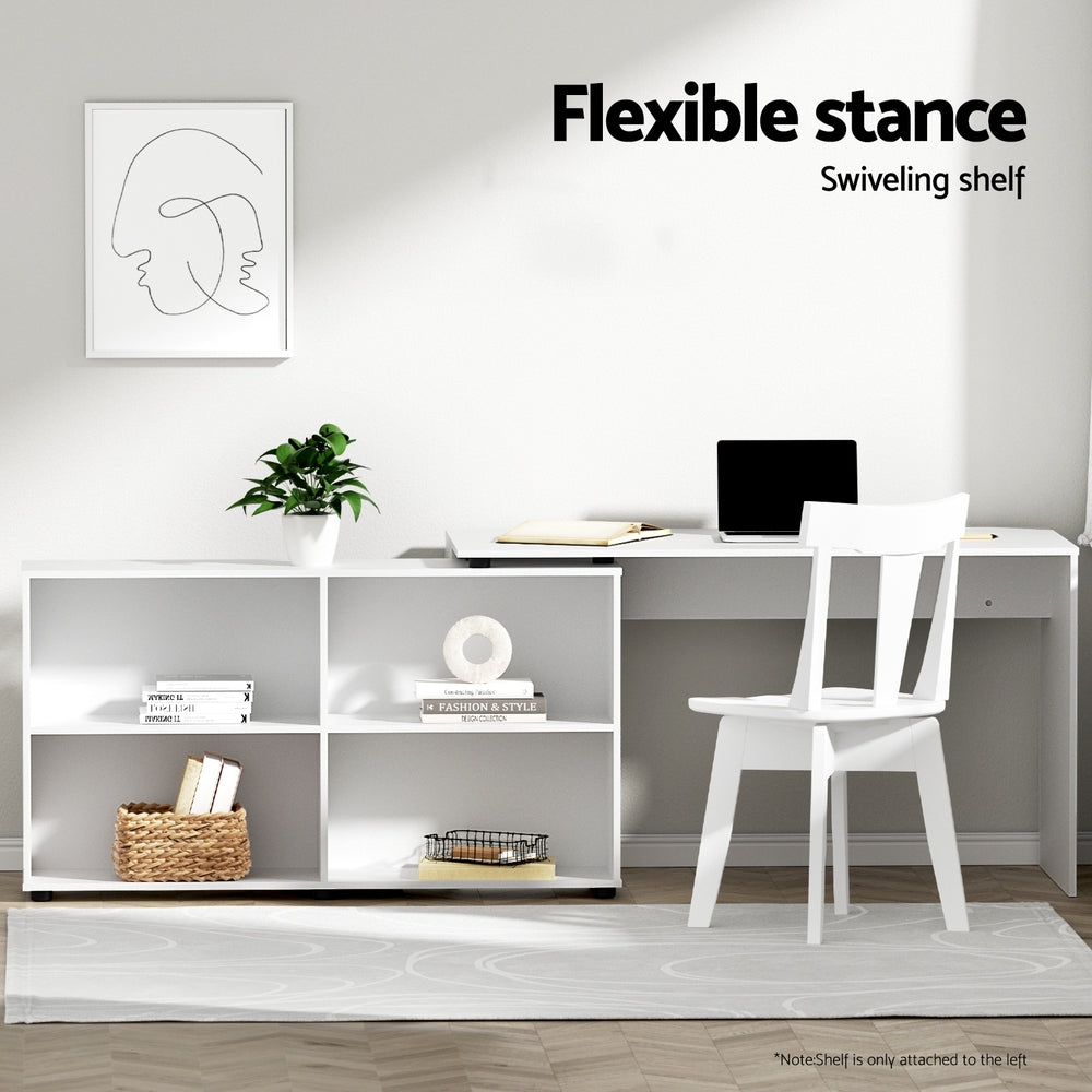 Artiss 130CM L-Shaped Computer Desk with Bookshelf White