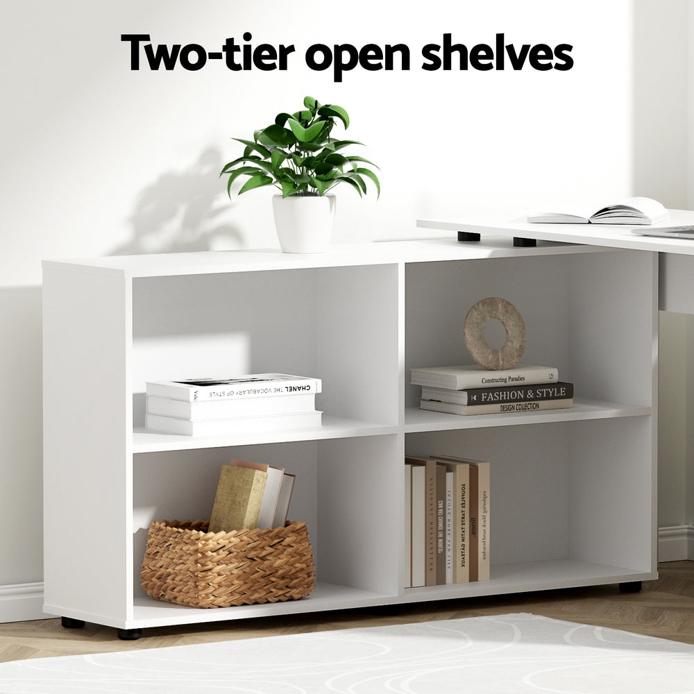 Artiss 130CM L-Shaped Computer Desk with Bookshelf White