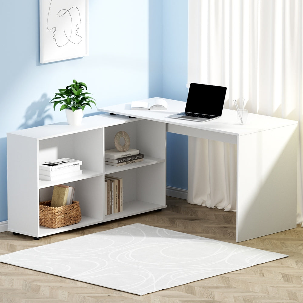 Artiss 130CM L-Shaped Computer Desk with Bookshelf White