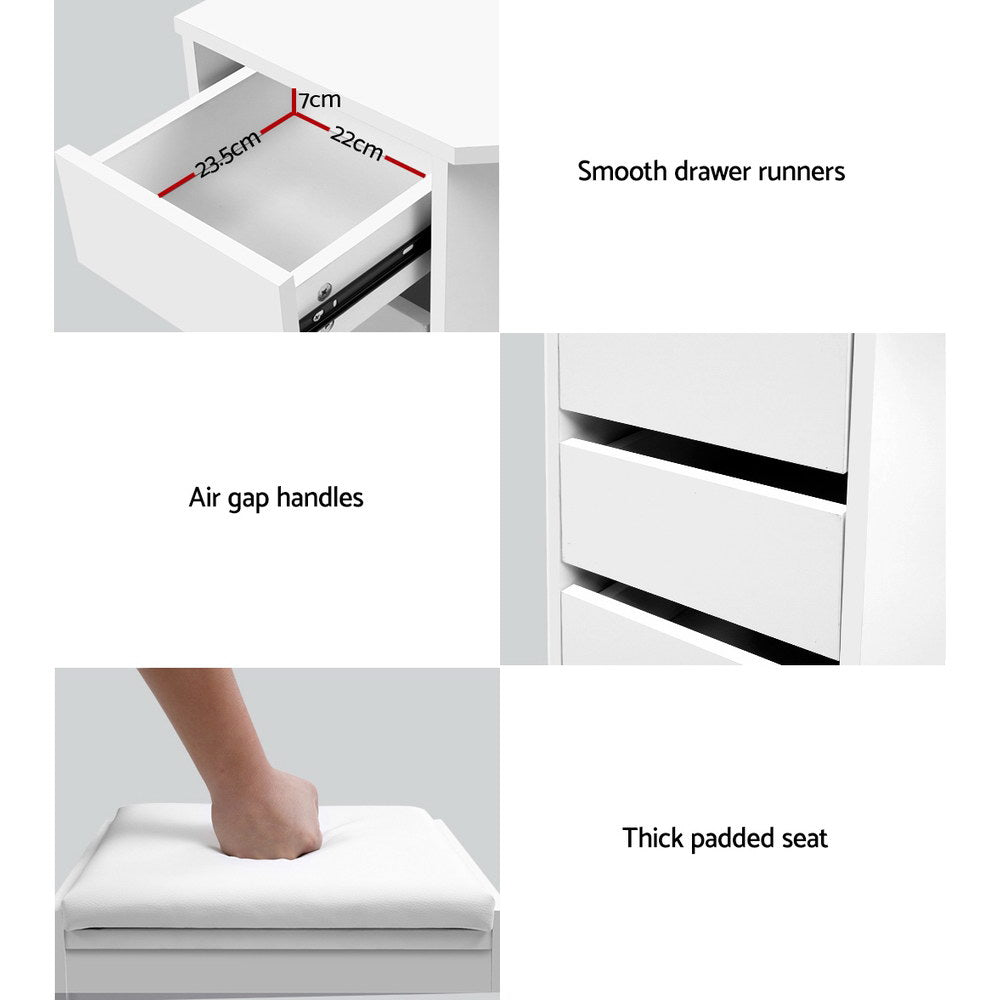 Corner 5-Drawer Dressing Table Stool Set White