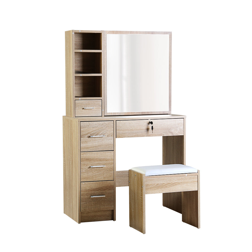 Diane Oak Dressing Table Stool Set Sliding Mirror