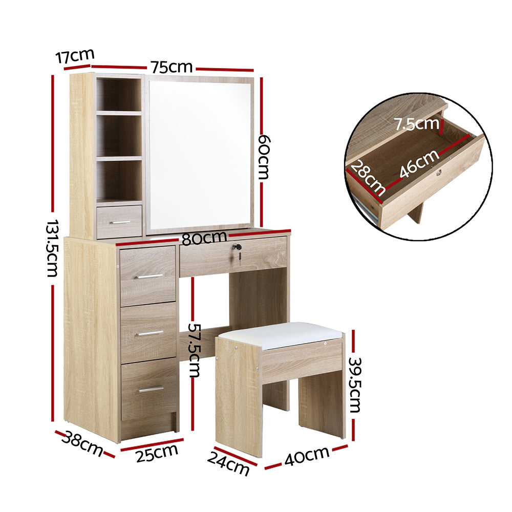 Diane Oak Dressing Table Stool Set Sliding Mirror