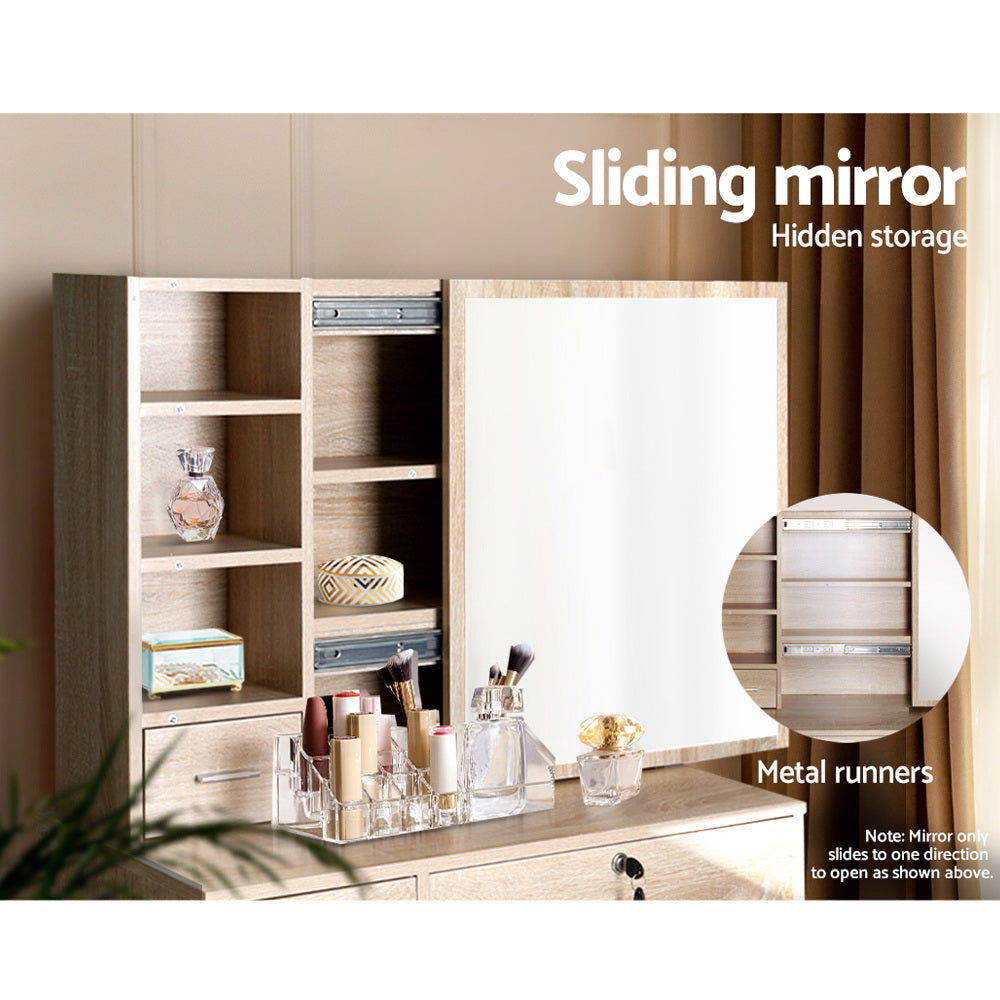 Diane Oak Dressing Table Stool Set Sliding Mirror