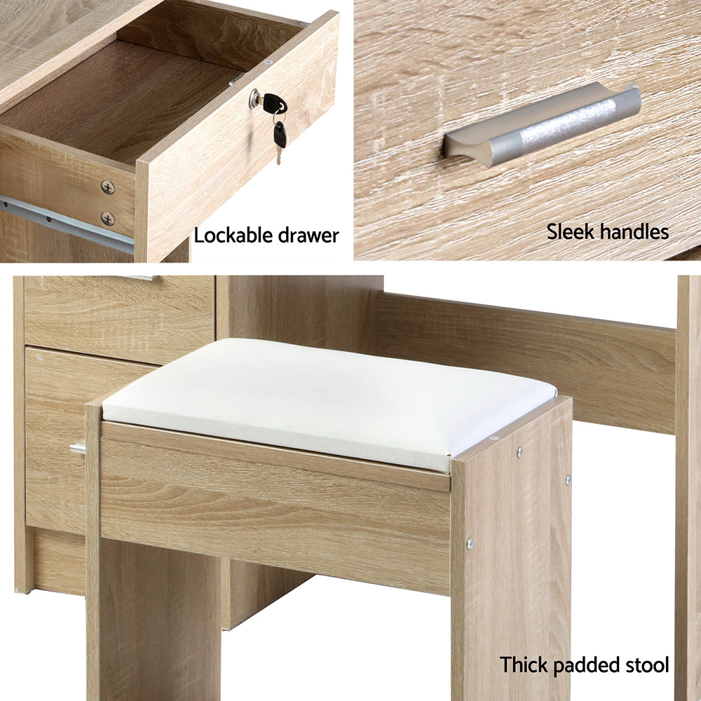 Diane Oak Dressing Table Stool Set Sliding Mirror
