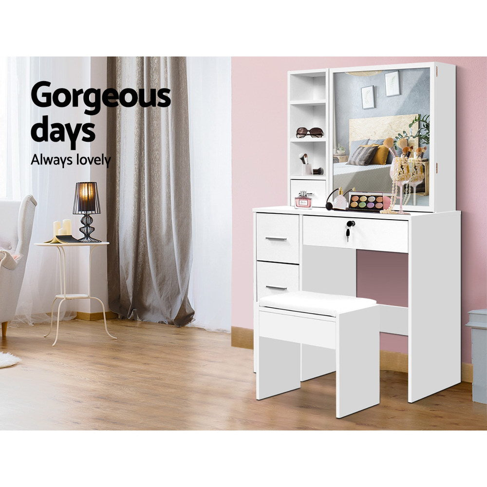 Diane Dressing Table Stool Set Sliding Mirror White