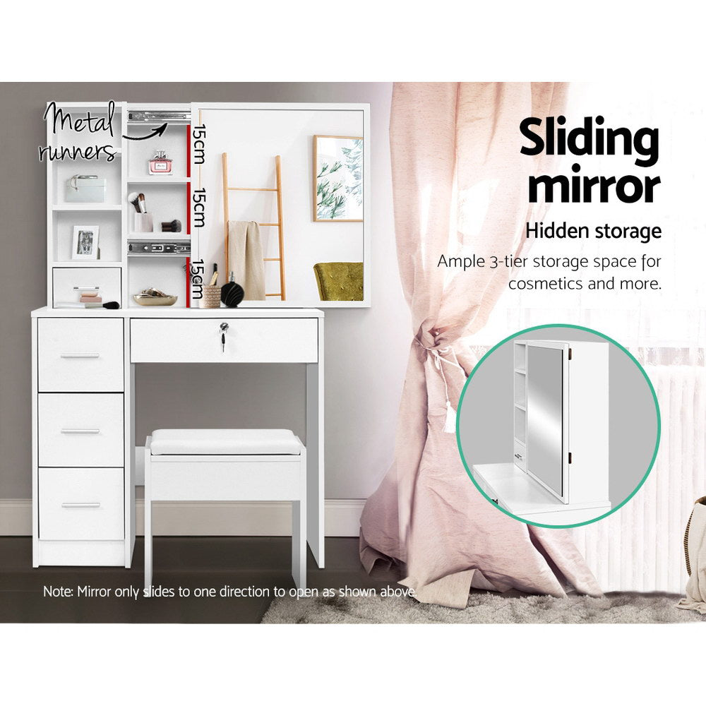 Diane Dressing Table Stool Set Sliding Mirror White