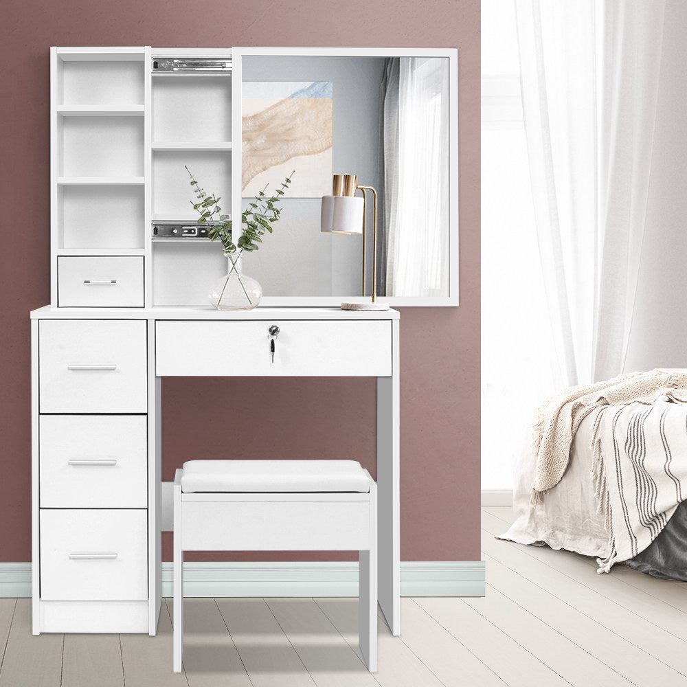 Diane Dressing Table Set with Stool and Sliding Mirror White