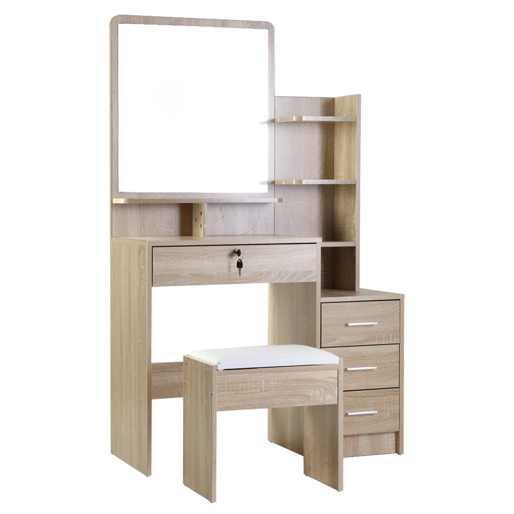 Artiss Oak Dressing Table Set 4 Drawers with Stool