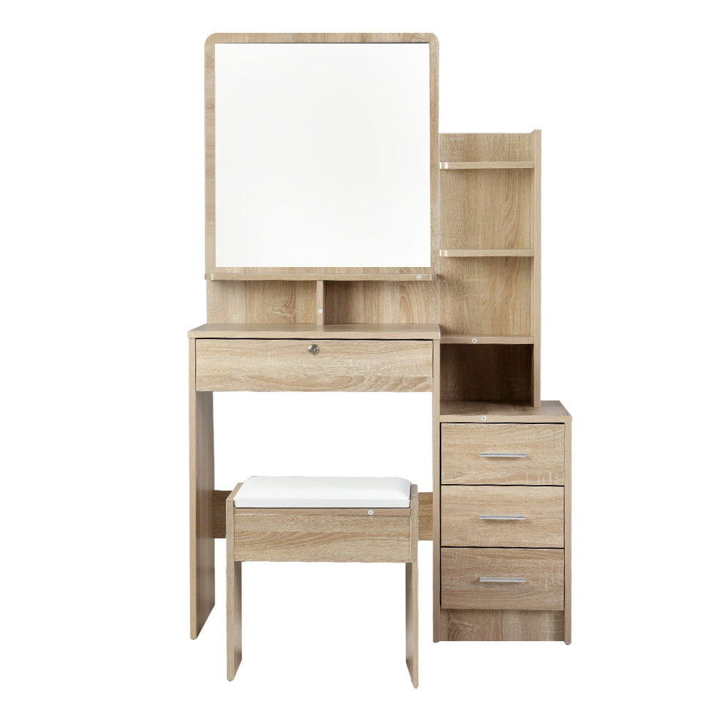 Artiss Oak Dressing Table Set 4 Drawers with Stool