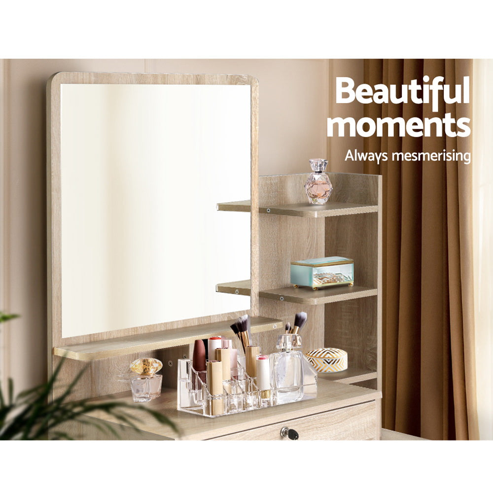 Artiss Oak Dressing Table Set 4 Drawers with Stool