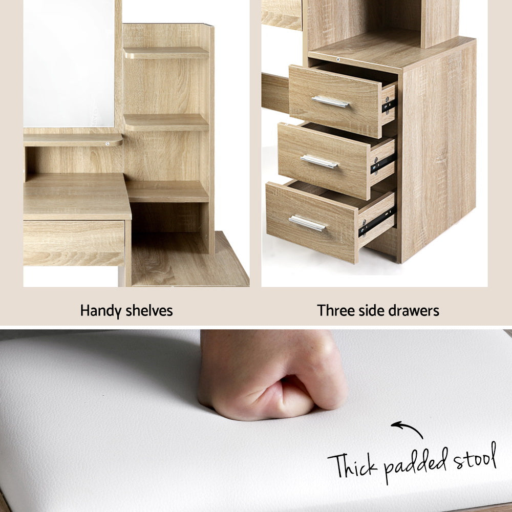 Artiss Oak Dressing Table Set 4 Drawers with Stool