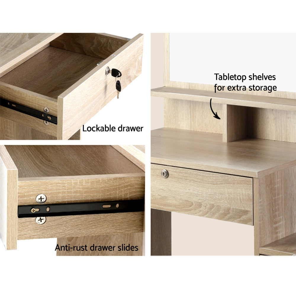 Artiss Oak Dressing Table Set 4 Drawers with Stool