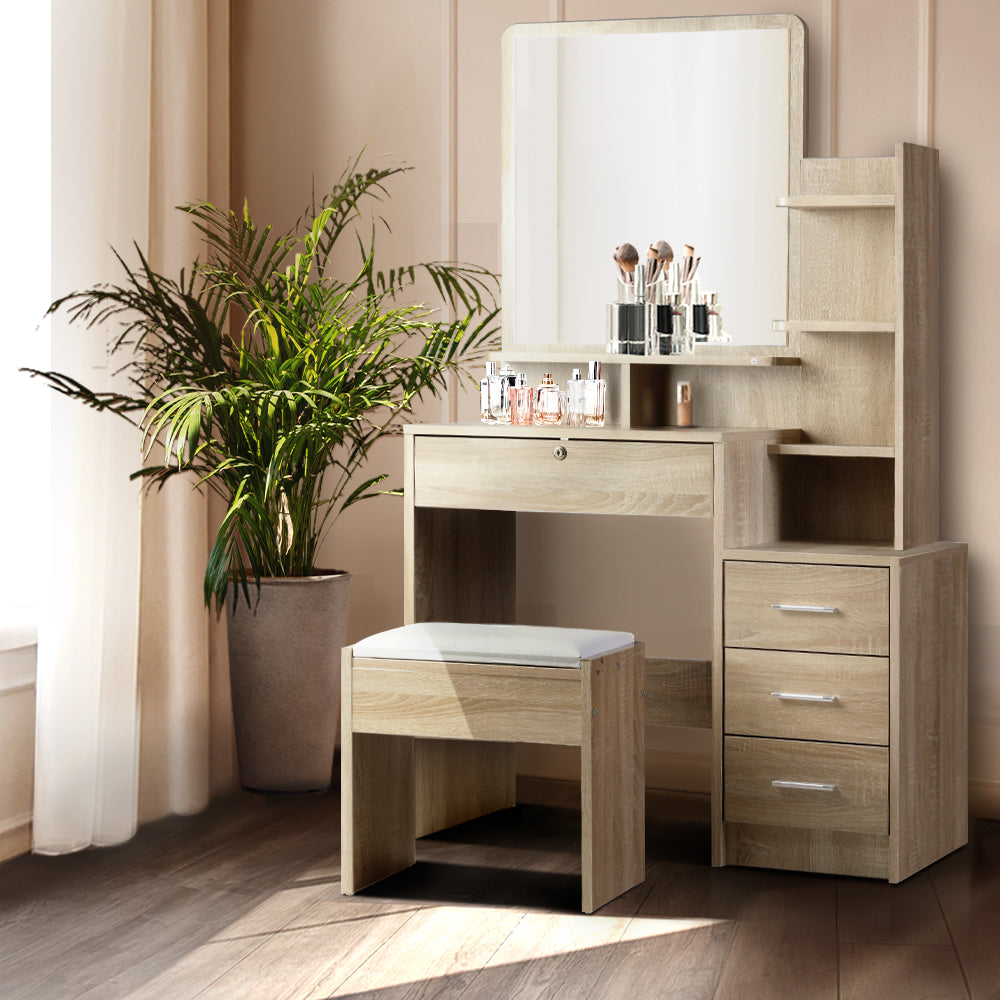 Artiss Oak Dressing Table Set 4 Drawers with Stool